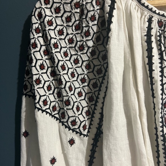 Frame Anita Embroidered Linen Peasant Top Oversized Tie Lace Long Sleeve S/p - Picture 4 of 10